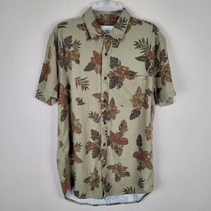 Lucky Brand Linen Blend Floral Hawaiian Short Sleeve Button Up Shirt Green S
